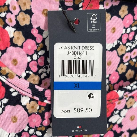 Tommy Hilfiger Floral Midi High Low Hem Knit Dress Pink/Black Size XL NWT - Picture 7 of 8